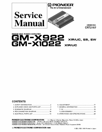 Pioneer GM-X922 - GM-X1022 Service Manual For Pioneer Amps GM-X922 and GM-X1022.....Enjoy.....